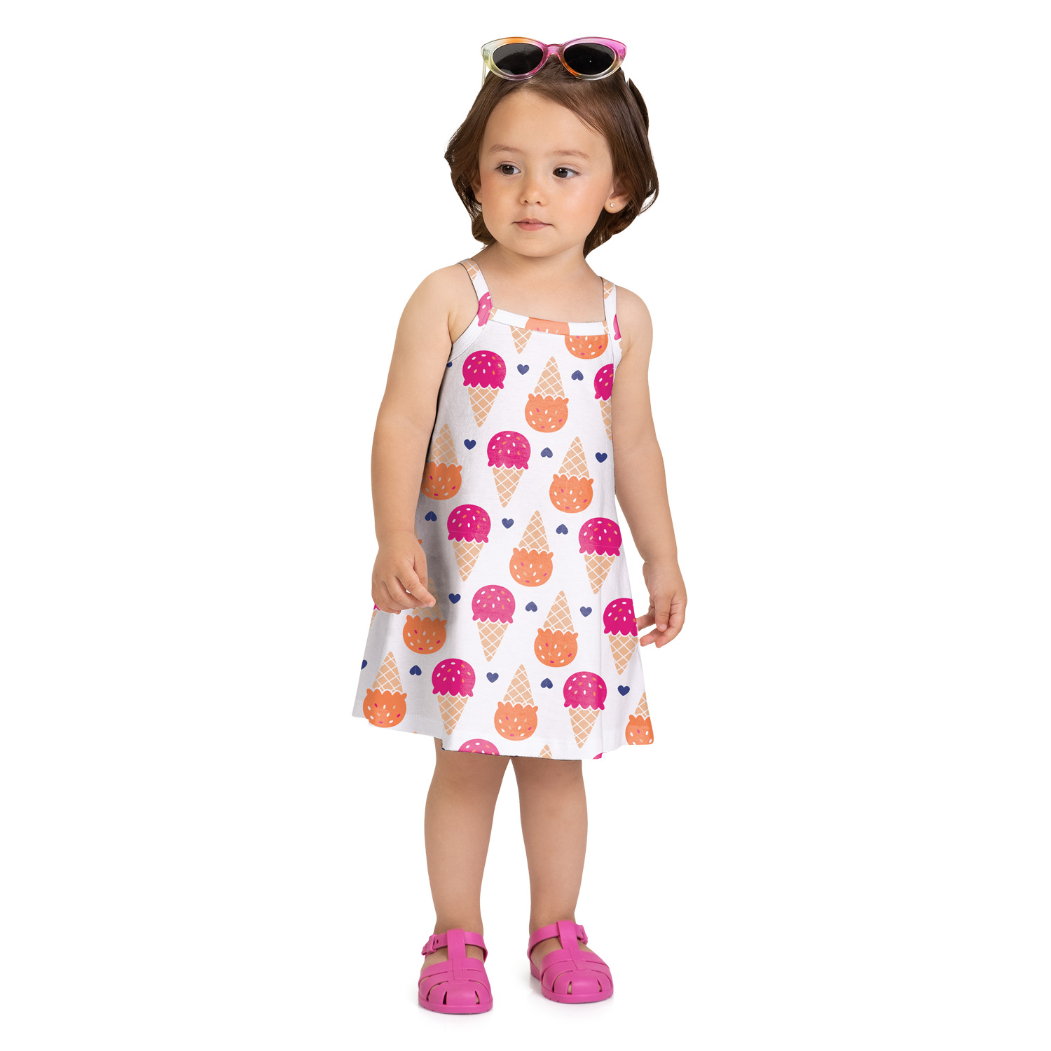 Vestido Infantil Kyly 100% Algodão Estampa Sorvetes — Tamanhos 1 ao 3