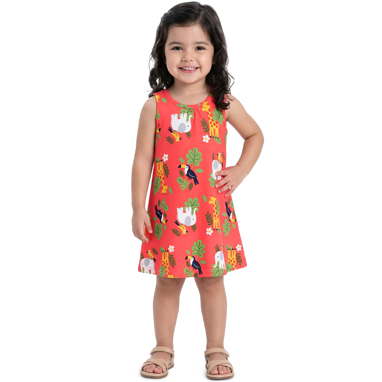 Vestido Infantil Kyly 100% Algodão Estampa Safari — Tamanhos 4 ao 8