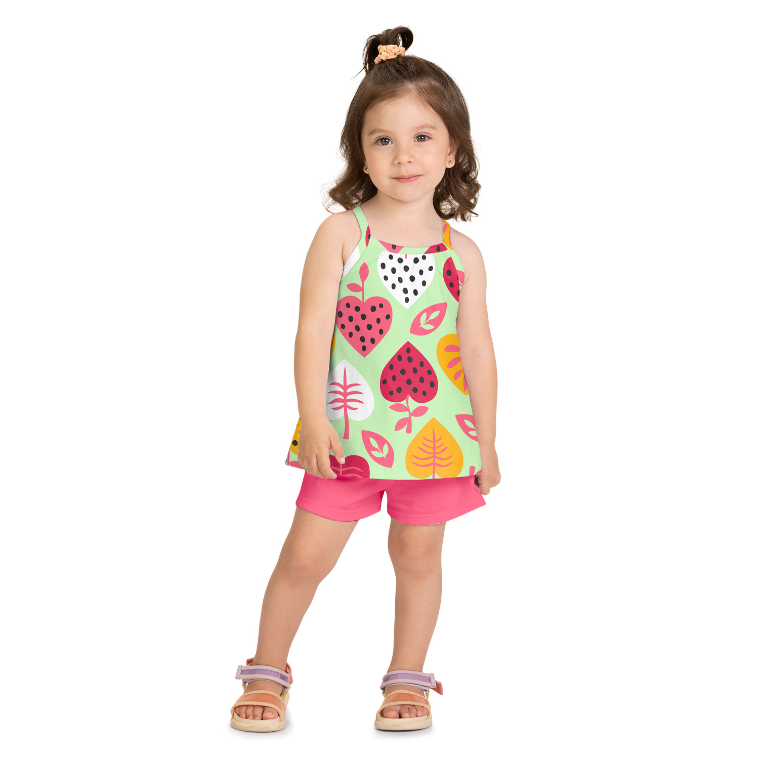 Conjunto Infantil Feminino Kyly Regata + Short 100% Algodão Estampa Flores — Tamanhos 4 ao 8